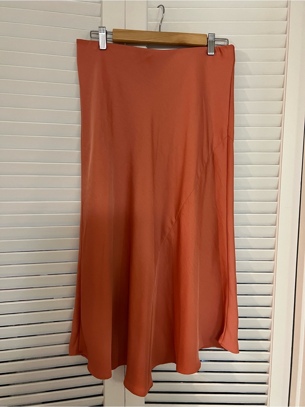a new day Coral Satin Midi Skirt